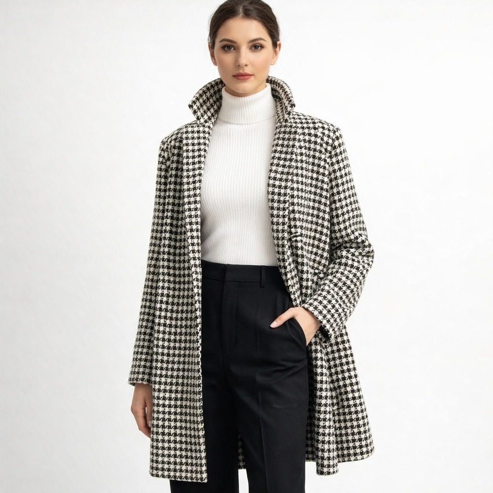 Ambiance Coat Womens Medium Houndstooth 10%Wool Blend‎ Long Jacket Size Medium